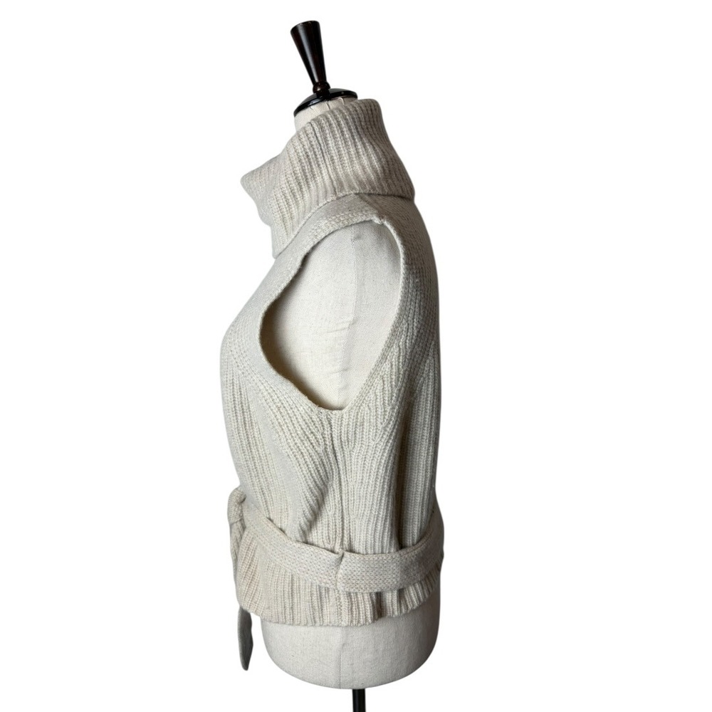 Vince Sweater Women Medium Ivory‎ Knit Wool Cashmere Pointelle Turtleneck Tie - Picture 5 of 10